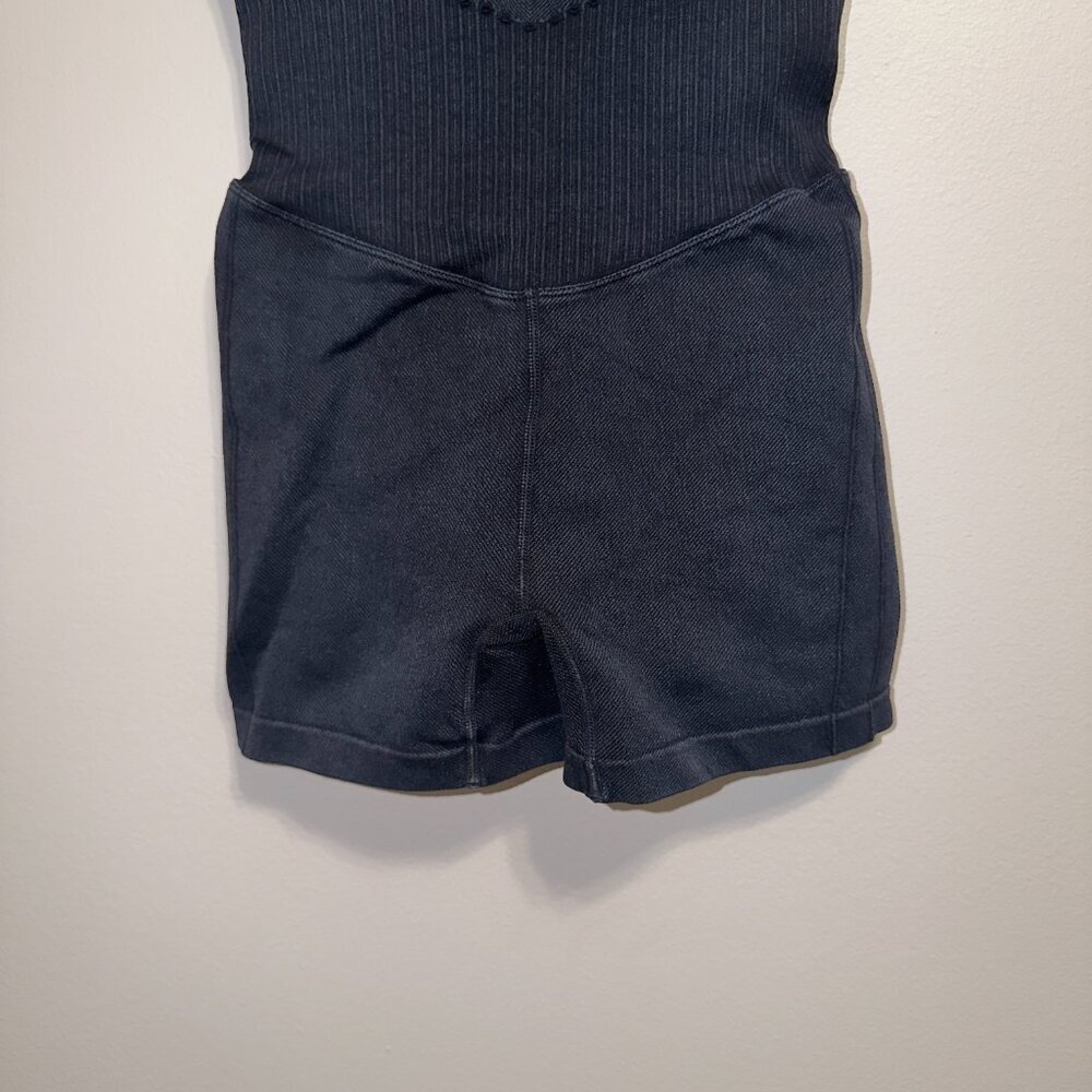 JoyLab Black Athletic Romper Size M Ribbed V Neck Activewear One Piece - Picture 4 of 6